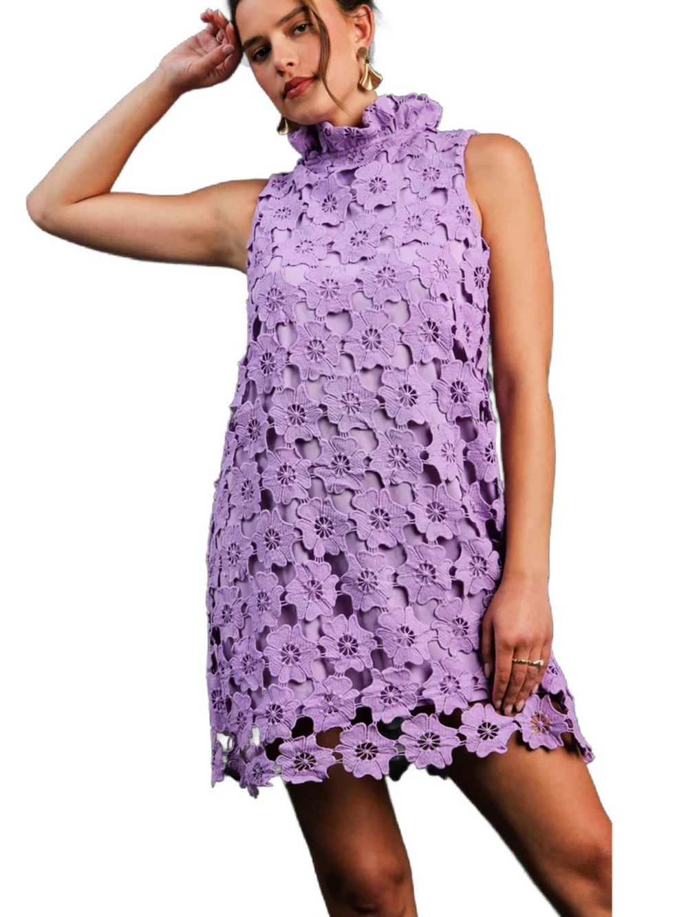 Umgee Lavender Floral Crochet Mini Dress